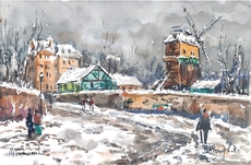 Montmartre sous la neige - le moulin de la Galette